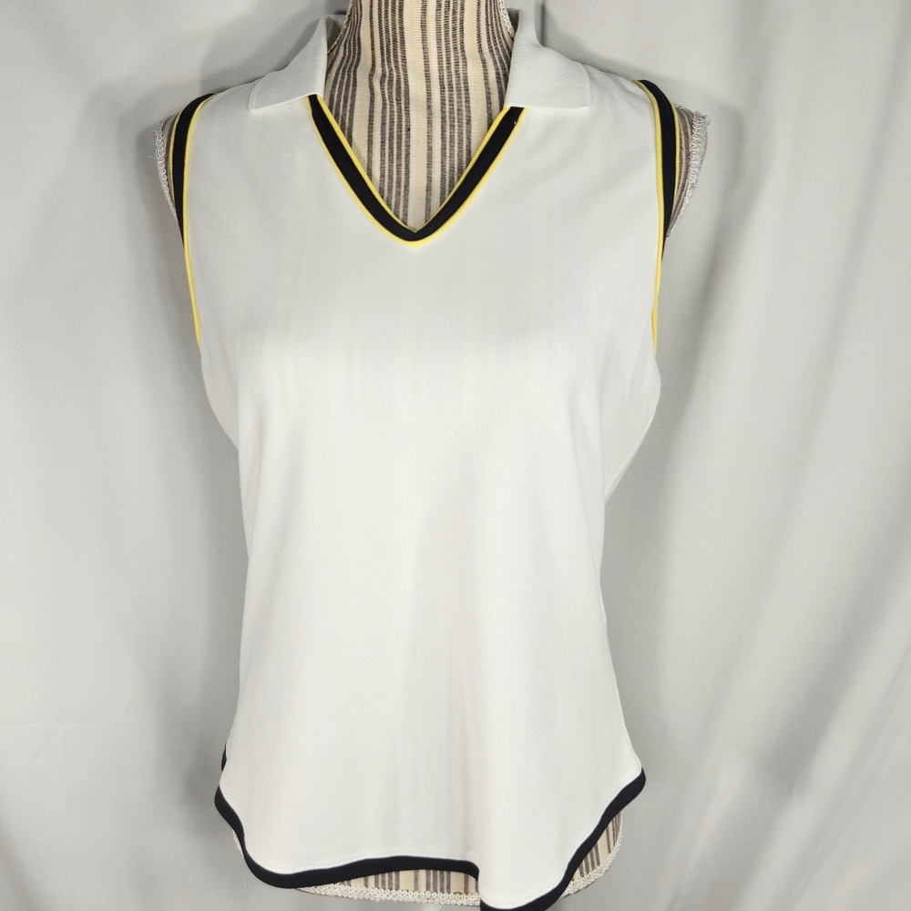 EP PRO Tour Tech White Black Yellow Sleeveless Stripe Accent Golf Top Sz Medium